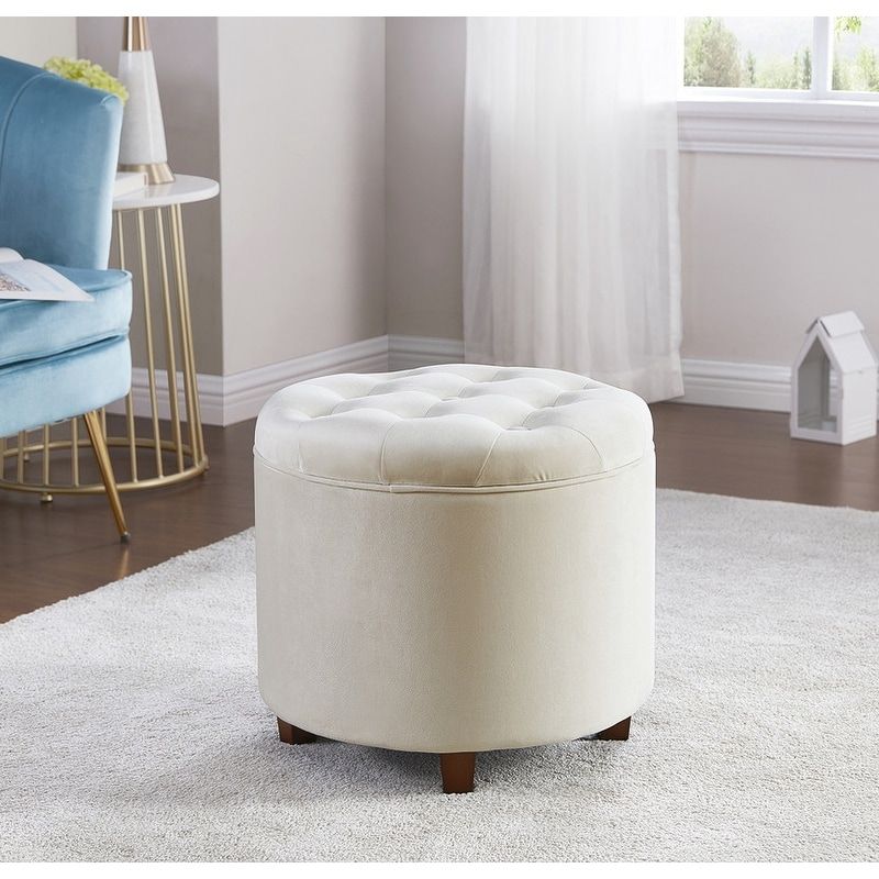 Donovan Tufted Round Storage Ottoman – On Sale – Overstock – 31797107 Inside Ottomans With Stool (View 9 of 15)