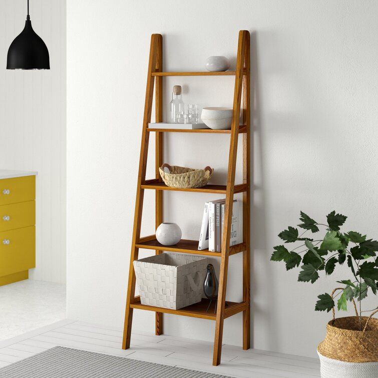 Ebern Designs Saruhan 72'' H X 24.75'' W Solid Wood Ladder Bookcase &  Reviews – Wayfair Canada Pertaining To Wooden Ladder Bookcases (Photo 2 of 15)