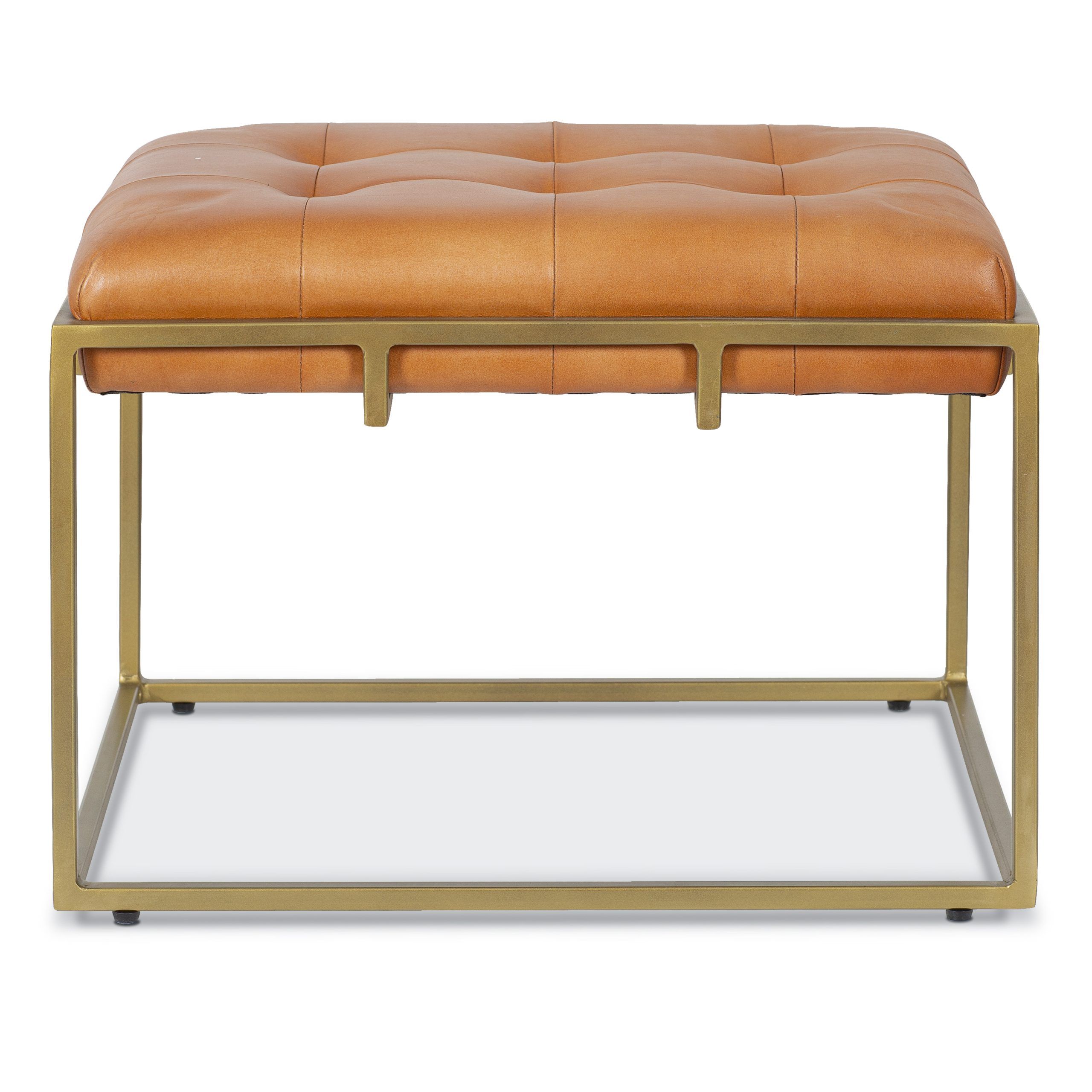 Edgemod Curio 23" Ottoman In Saddle Leather And Antique Brass Legs –  Walmart With Regard To Antique Brass Ottomans (View 11 of 15)