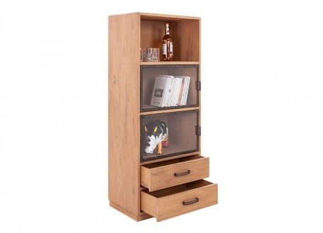Eiffel Narrow Bookcase, Natural Finish, 2 Doors / 2 Drawers – H150 Cm Throughout Bookcases With Drawer (View 13 of 15)