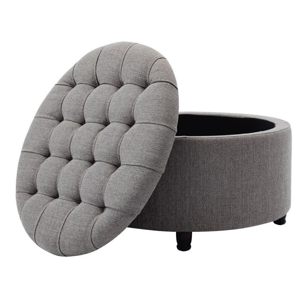 Eluxury Casual Grey Round Storage Ottoman At Lowes Pertaining To 36 Inch Round Ottomans (View 13 of 15)