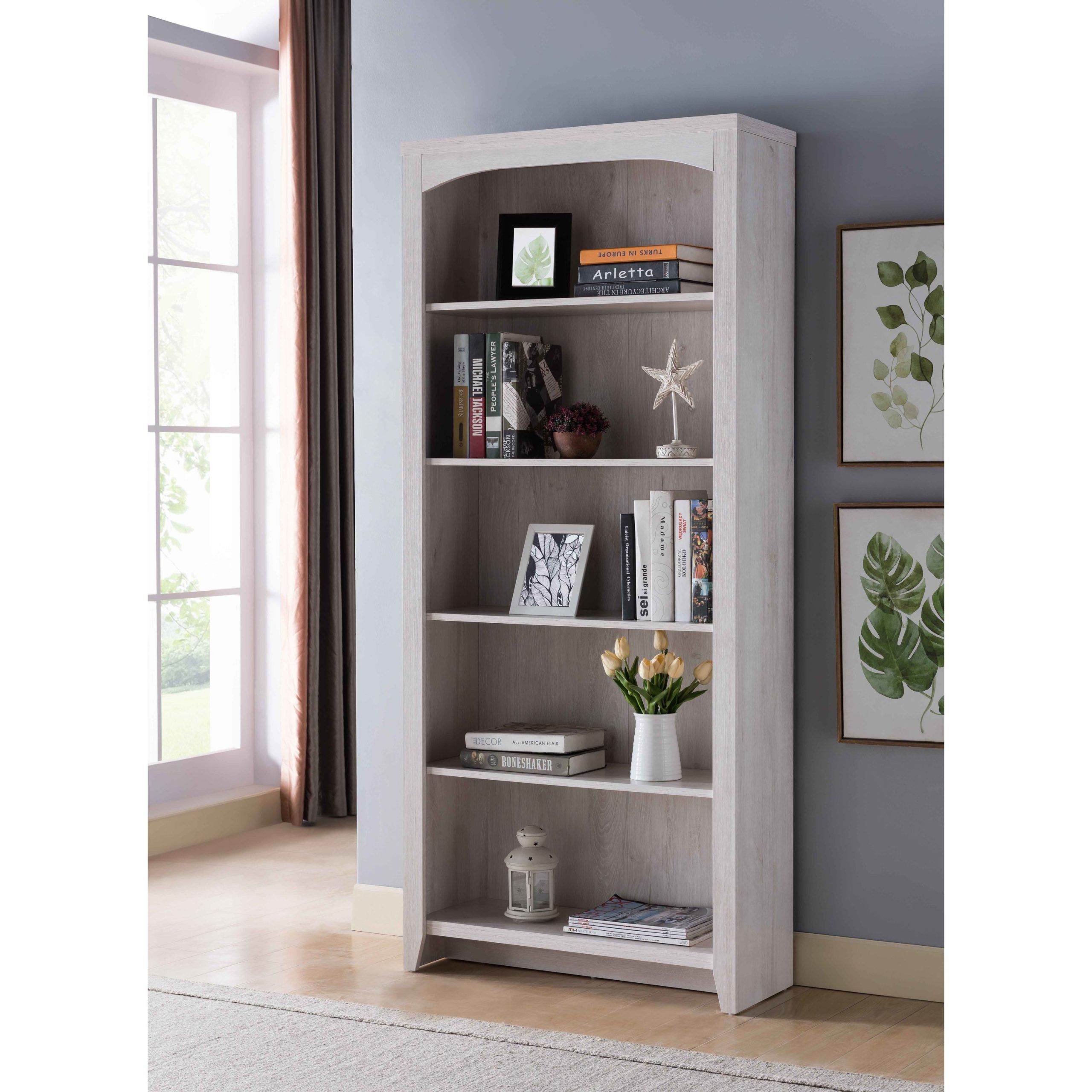 Fc Design White Oak Mdf 5 Shelf Bookcase (31.5 In W X 71 In H X 11.5 In D)  In The Bookcases Department At Lowes Throughout Five Shelf Bookcases With Drawer (Photo 13 of 15)
