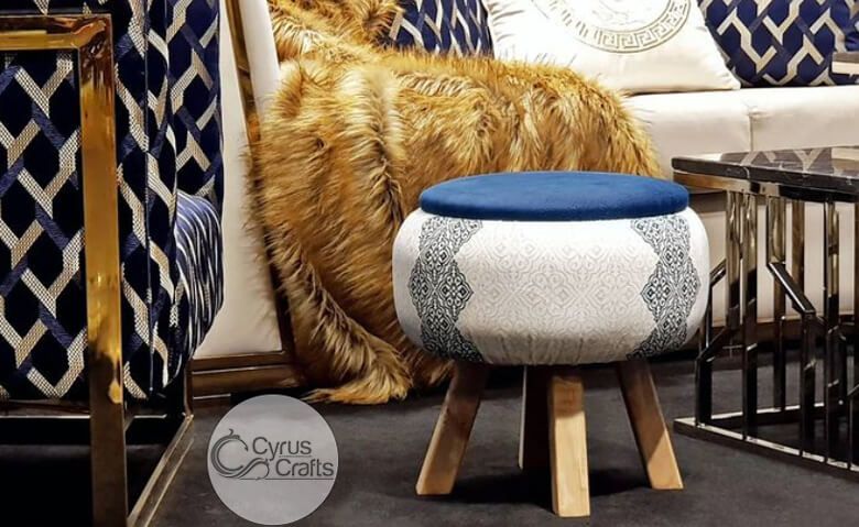 Footstool Ottoman Handmade With Optional Colors For Sale In Ivory And Blue Ottomans (View 13 of 15)