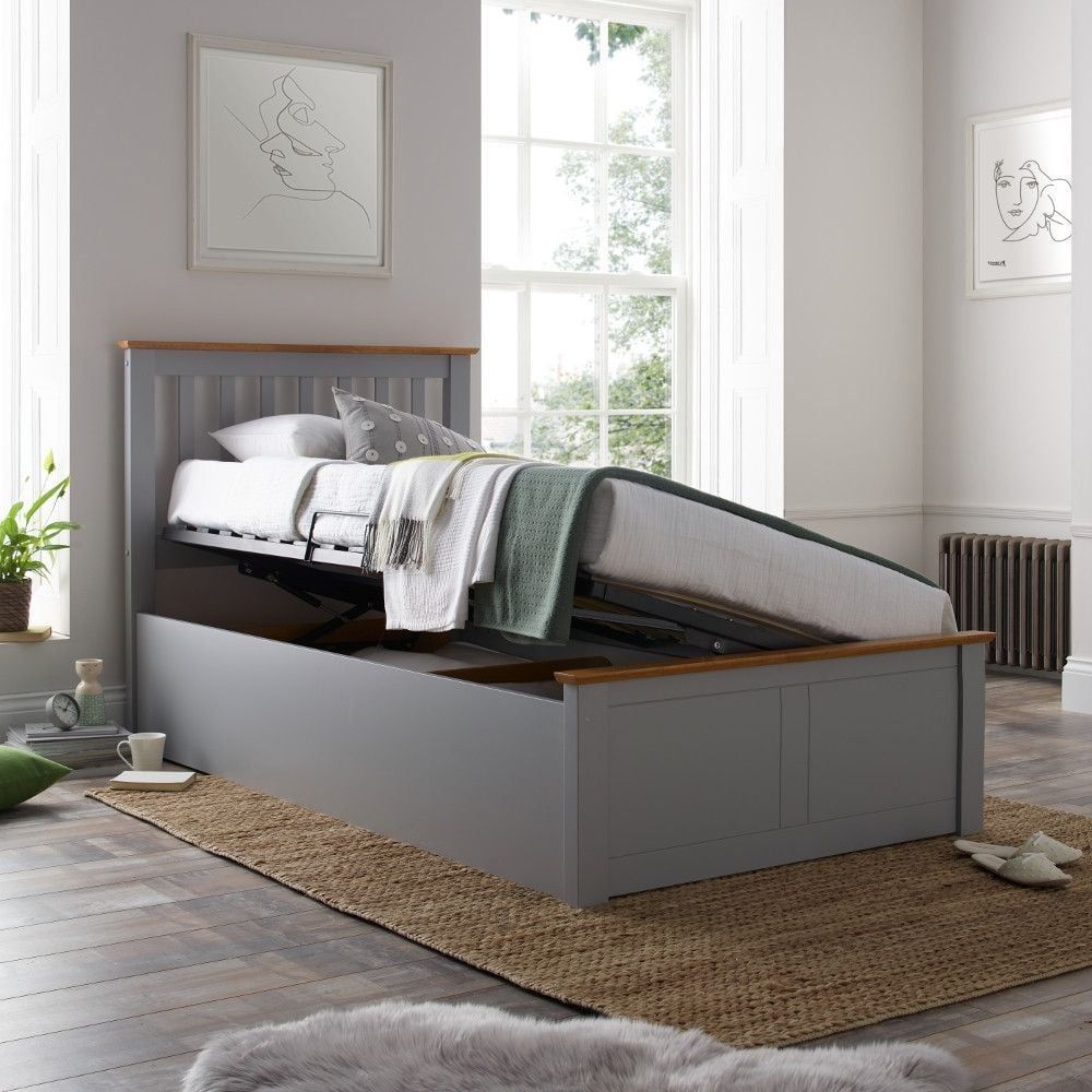 Francis Grey Wooden Ottoman Storage Bed | Happy Beds Within Single Ottomans (View 6 of 15)