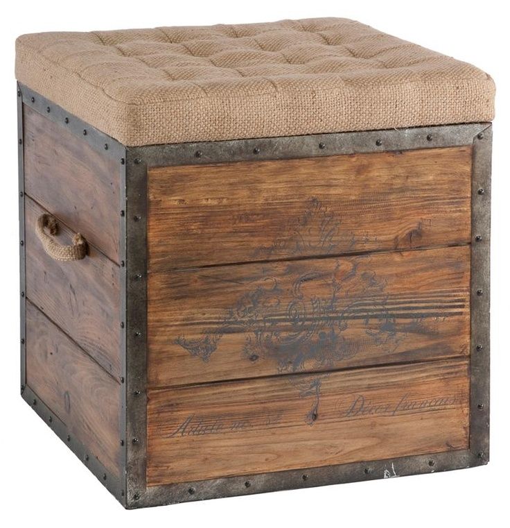 French Country Wood Crate Burlap Top Cube Ottoman | Cube Ottoman, Wooden  Cubes, Storage Stool Regarding Wood Storage Ottomans (View 12 of 15)