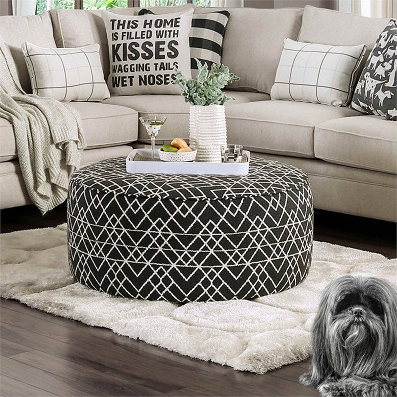 Furniture Of America Barol Contemporary Chenille Geometric Ottoman In Black  | Cymax Business Intended For Geometric Gray Ottomans (Photo 8 of 15)