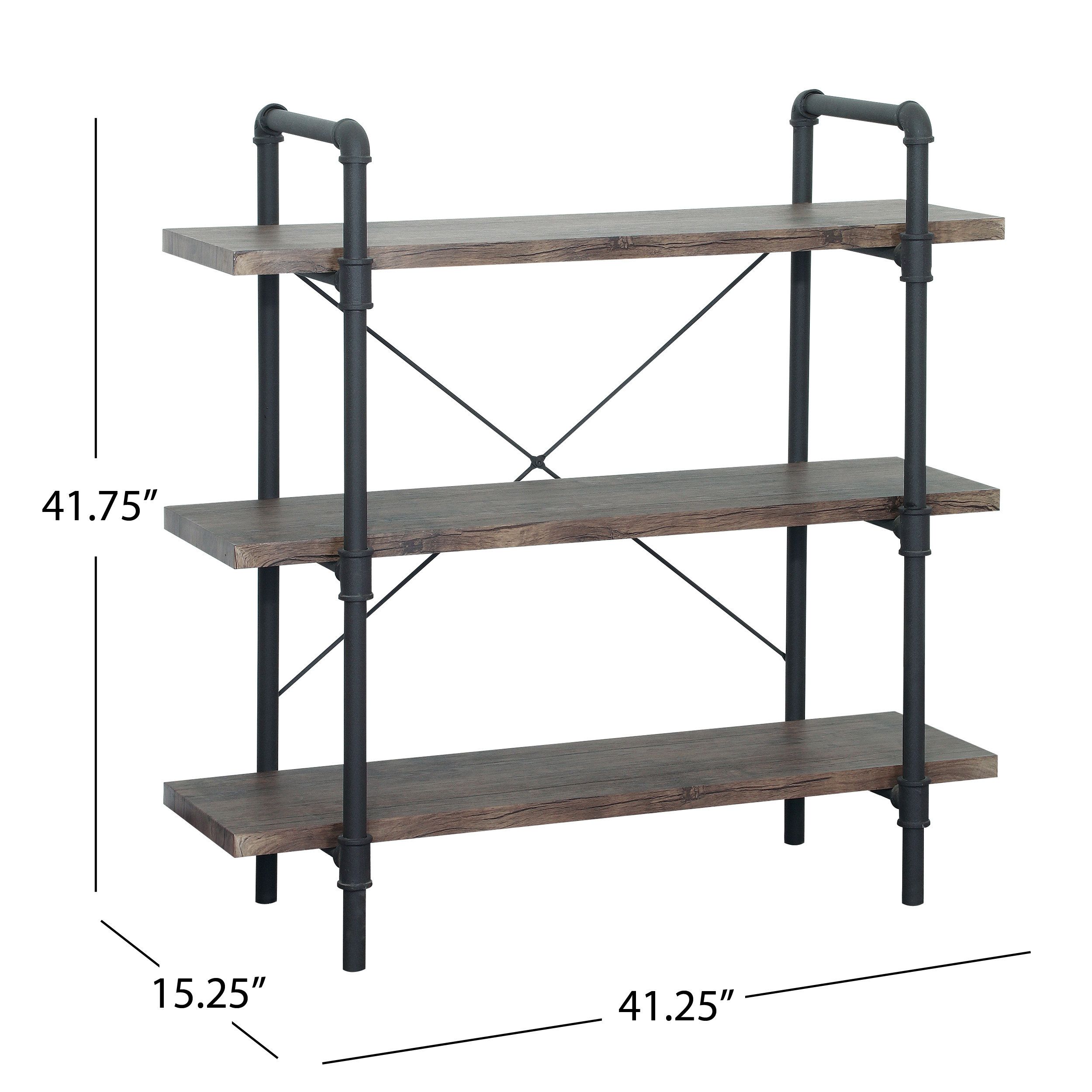 Gdf Studio Jerzie Industrial Faux Wood 3 Shelf Etagere Bookcase, Dark Brown  And Textured Brown – Walmart Intended For Textured Black Bookcases (View 8 of 15)