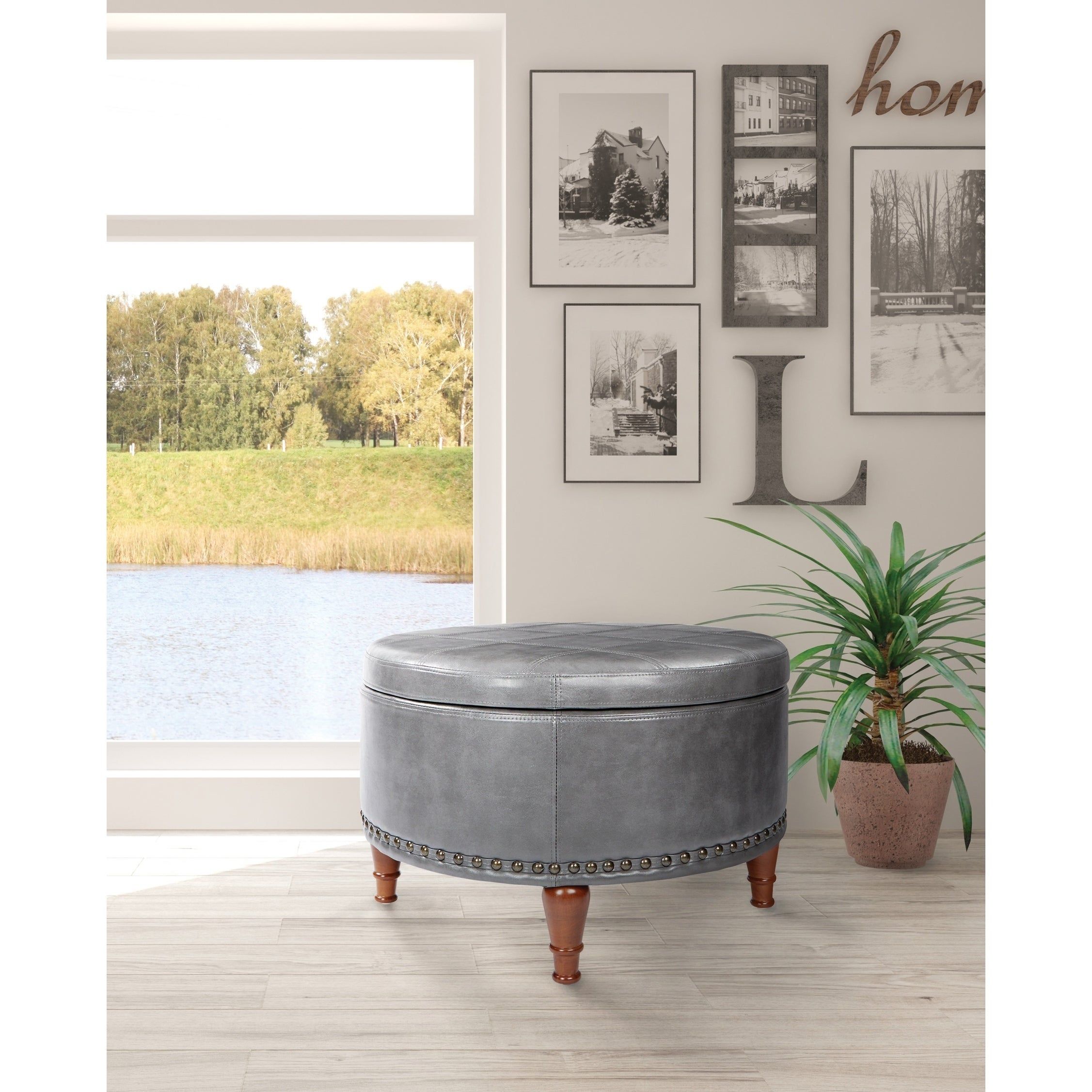 Gracewood Hollow Kuimba Faux Leather Storage Ottoman With Antique Bronze  Nailheads – On Sale – Overstock – 20539382 With Regard To Bronze Round Ottomans (View 15 of 15)