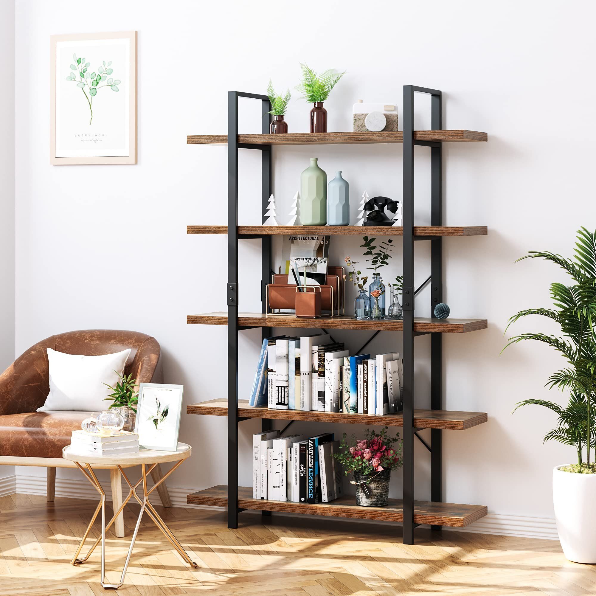 Gracie Oaks Ackles 69.7"h X 47.2"w Steel Etagere Bookcase & Reviews |  Wayfair For Bookcases With Five Shelves (Photo 9 of 15)