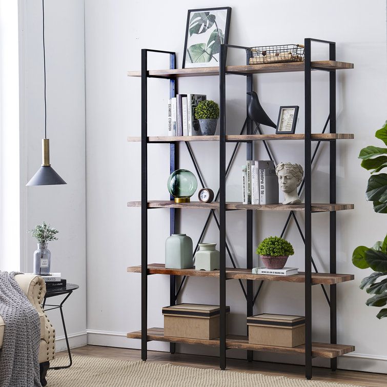 Gracie Oaks Khat 60'' W Iron Etagere Bookcase & Reviews | Wayfair With X Frame Metal Bookcases (Photo 11 of 15)