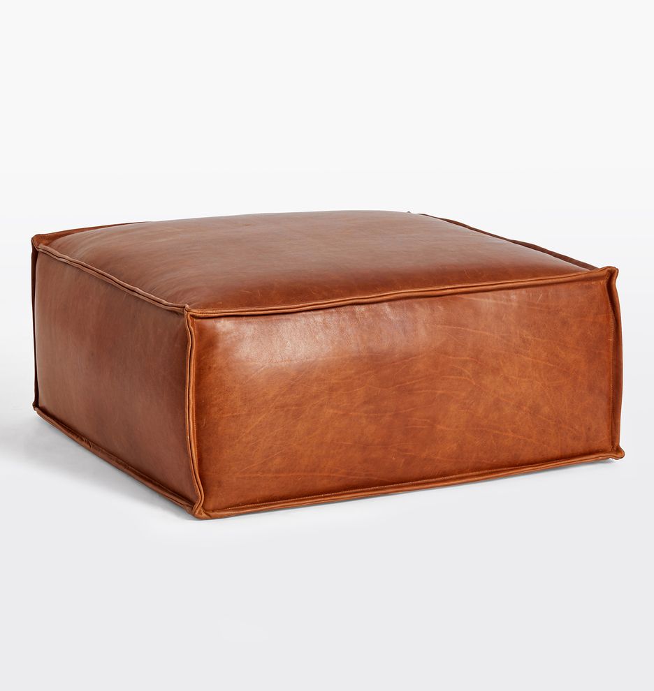 Grant 36" Square Leather Ottoman | Rejuvenation Throughout Brown Leather Ottomans (View 3 of 15)