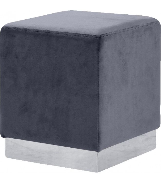 Grey Square Velvet Ottoman Footstool Silver Base In Matte Grey Ottomans (Photo 11 of 15)