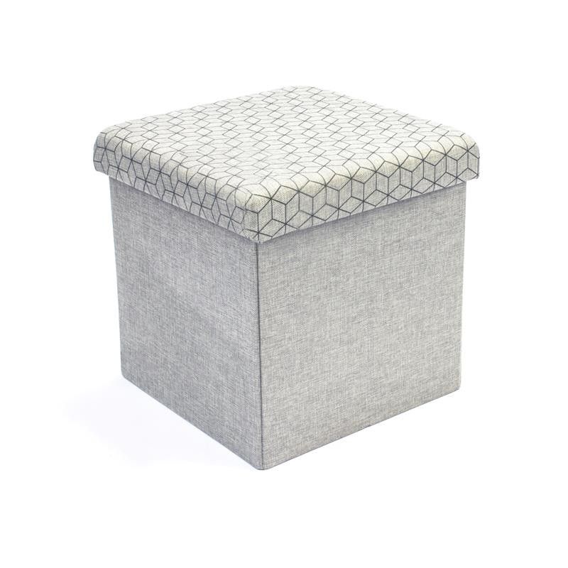 Grey Storage Ottoman Cube/bench With Black Geometric Pattern Pertaining To Geometric Gray Ottomans (Photo 11 of 15)