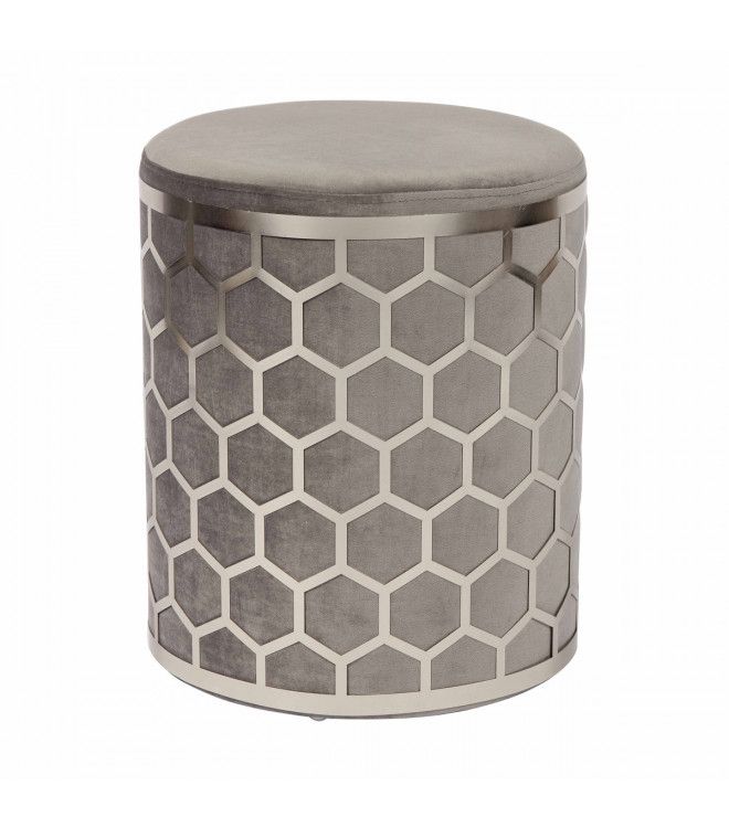 Grey Velvet Round Footstool Ottoman In Silver Metal Ornate Cage Inside Ottomans With Caged Metal Base (View 4 of 15)
