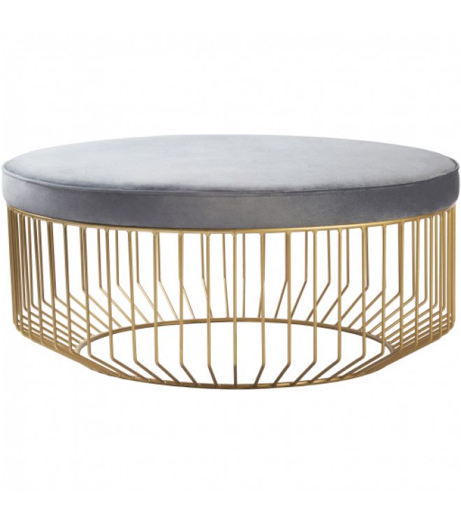 Grey Velvet Round Gold Cage Base Ottoman Coffee Table Throughout Ottomans With Caged Metal Base (View 3 of 15)