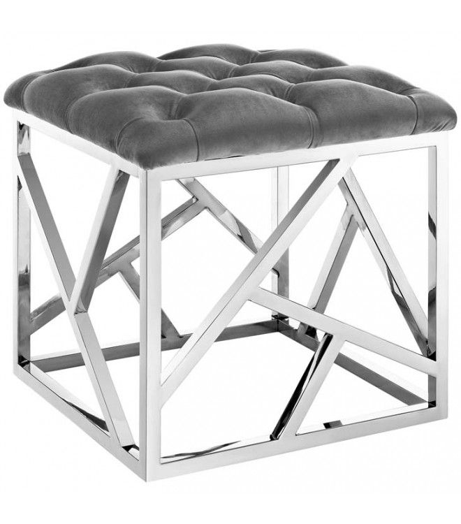 Grey Velvet & Silver Ottoman Footstool Geometric Intended For Geometric Gray Ottomans (View 7 of 15)
