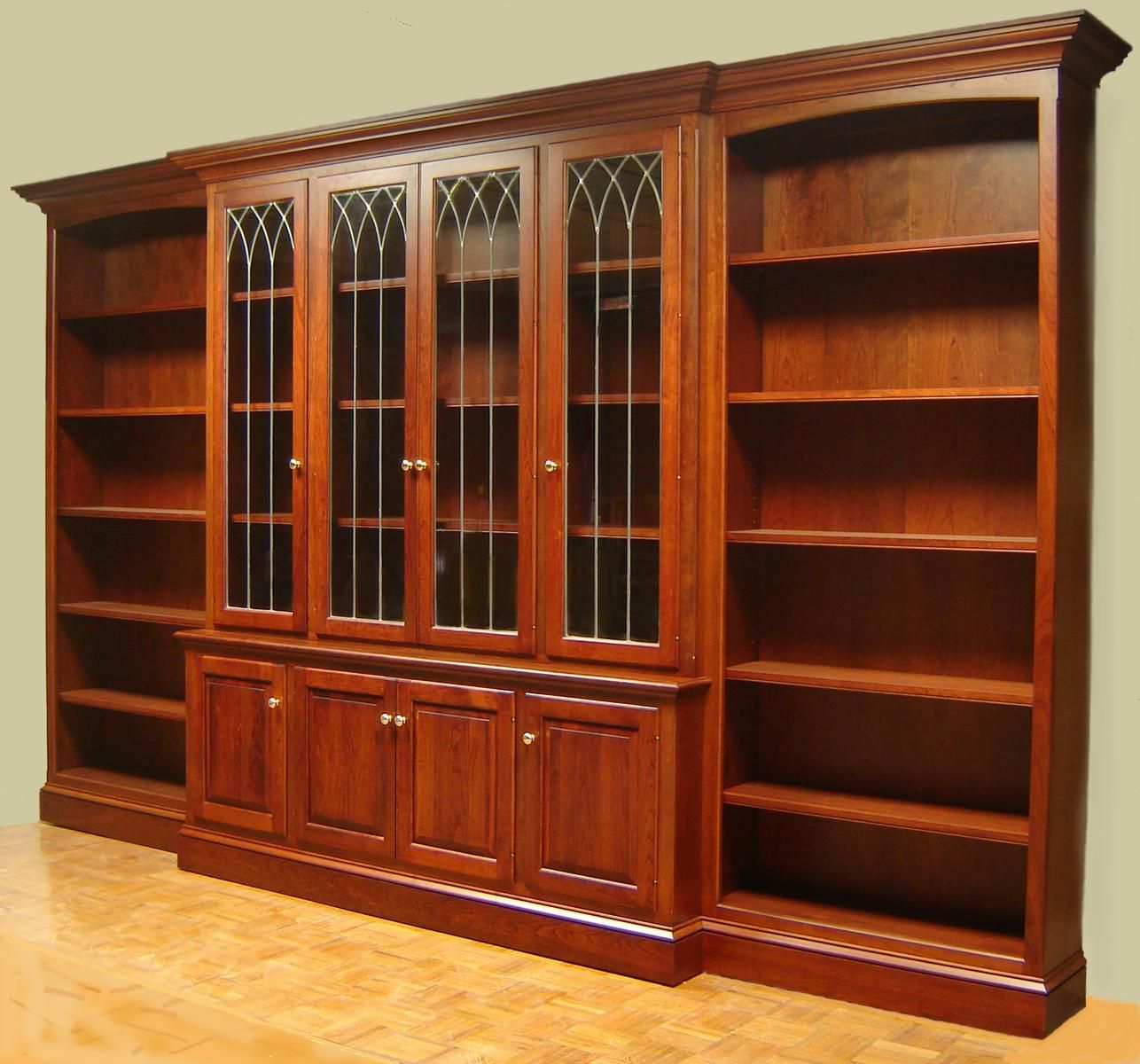 Handmade Cherry Bookcase With Leaded Glass Doors And Open Side Bookcases Odhner & Odhner Fine Woodworking Inc. | Custommade Within Cherry Bookcases (Photo 5 of 15)
