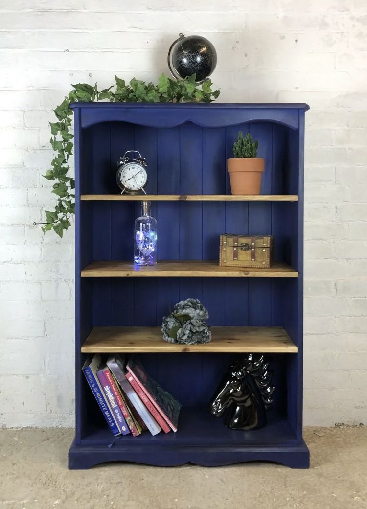 Handpainted Navy Blue Bookcase | Painted Bookshelves, Bookshelves Diy,  Bookcase Diy Regarding Navy Blue Bookcases (Photo 7 of 15)