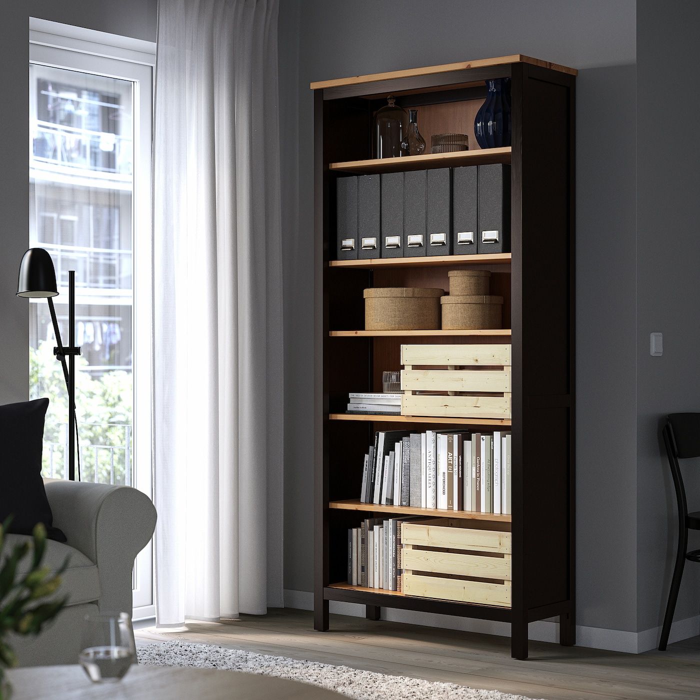 Hemnes Bookcase, Black Brown, Light Brown, 35 3/8x77 1/2" – Ikea With Regard To Natural Black Bookcases (Photo 2 of 15)