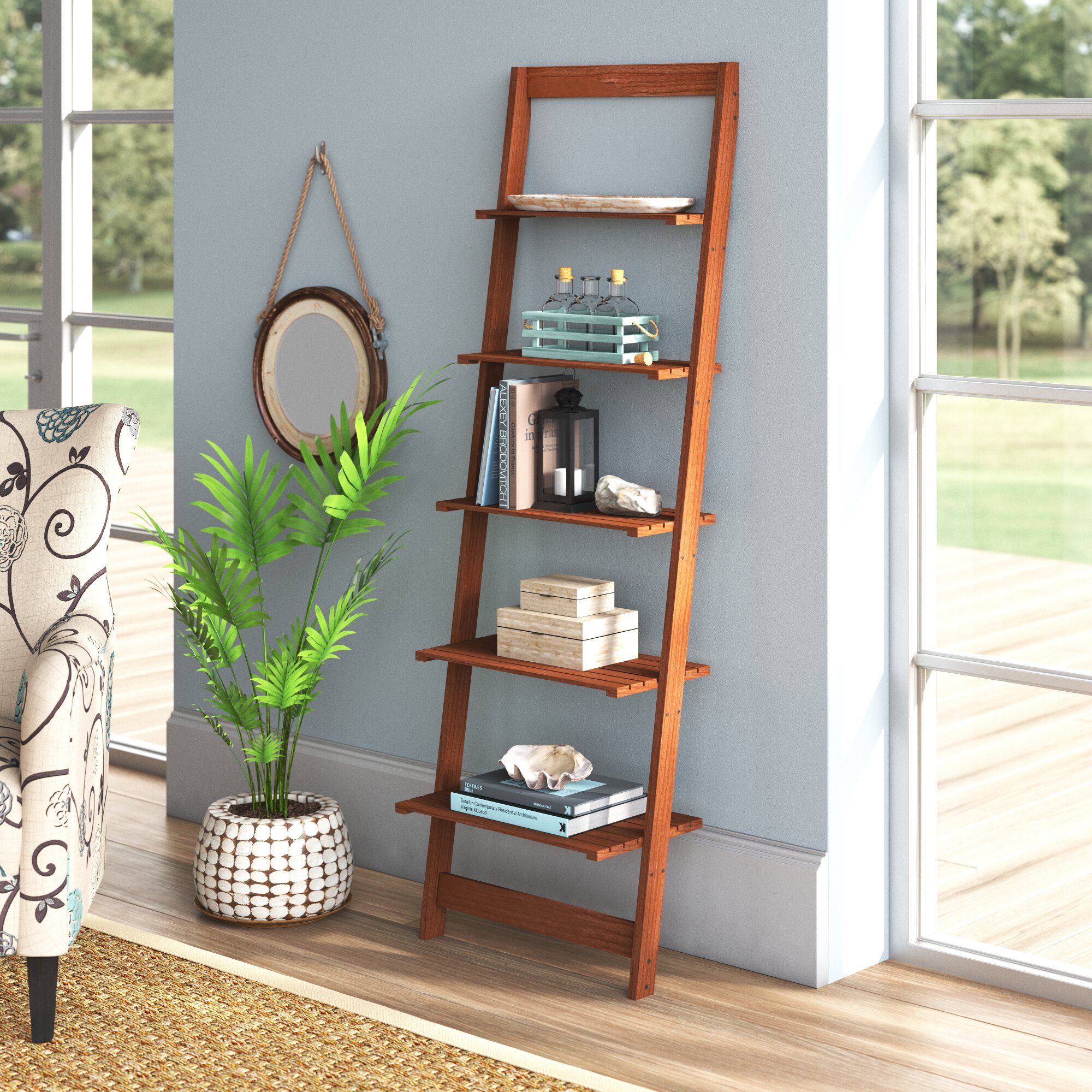 Highland Dunes Wabansia 50'' H X 16.25'' W Wood Ladder Bookcase & Reviews |  Wayfair Throughout Wooden Ladder Bookcases (Photo 4 of 15)
