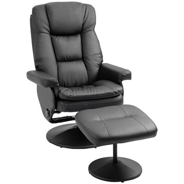 Homcom Black Pu Leather Recliner Armchair And Ottoman With Wrapped Base  839 199bk – The Home Depot With Black Leather Wrapped Ottomans (View 5 of 15)