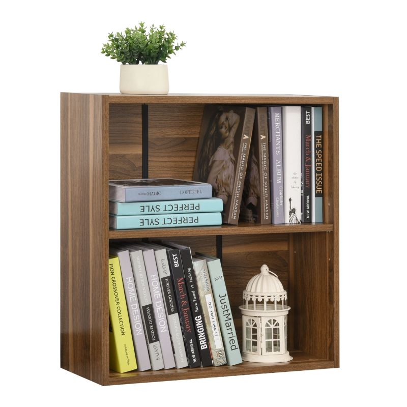 Homcom Wooden 2 Tier Storage Unit Shelf Bookshelf Bookcase Cupboard Cabinet  Walnut | Aosom Uk For Walnut 2 Tier Bookcases (View 14 of 15)