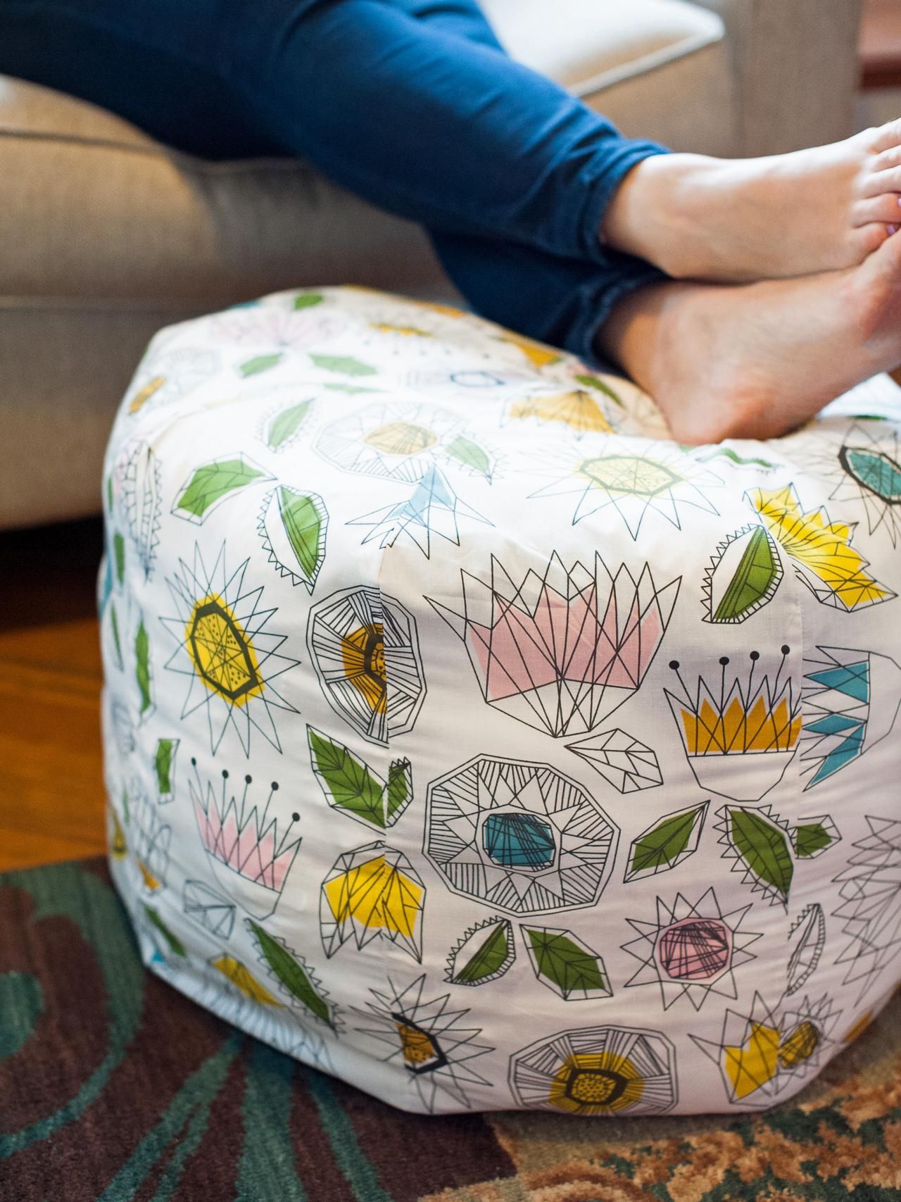 How To Make A Fabric Pouf Ottoman | Hgtv For Fabric Upholstered Ottomans (View 6 of 15)