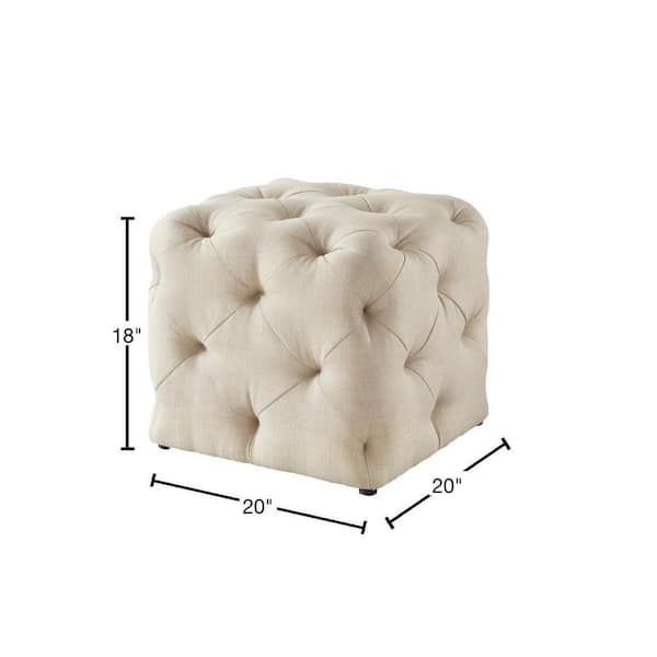 Inspired Home Genevieve Beige Cube Tufted Upholstered Linen Ottoman  On84 03be Hd – The Home Depot Regarding Solid Linen Cube Ottomans (View 4 of 15)