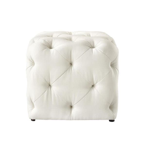 Inspired Home Genevieve Cream White Cube Tufted Upholstered Linen Ottoman  On84 03cw Hd – The Home Depot In Solid Linen Cube Ottomans (View 8 of 15)