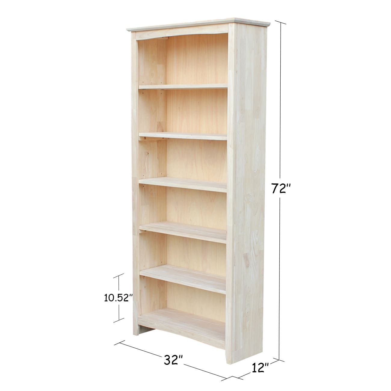 International Concepts Unfinished Wood 6 Shelf Bookcase (32 In W X 72 In H  X 12 In D) Unfinished In The Bookcases Department At Lowes Pertaining To 72 Inch Bookcases With Cabinet (View 7 of 15)