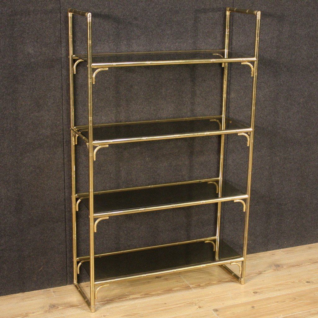 Italian Bookshelf In Golden Metal With Glass Shelves – Bookcases Within Gold Glass Bookcases (View 1 of 15)