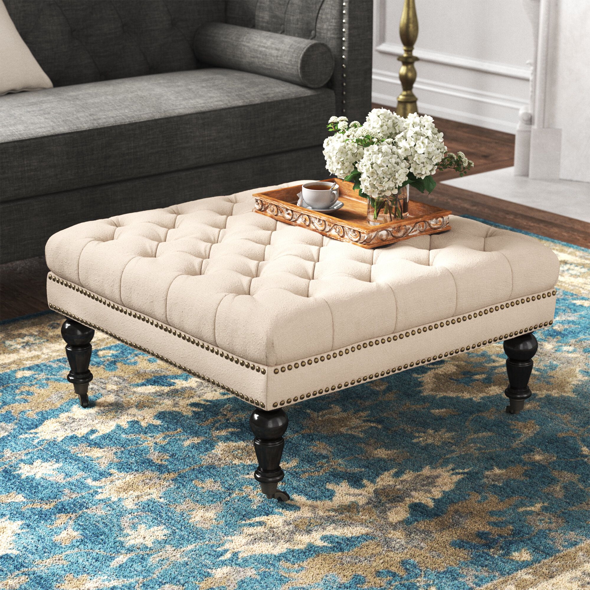 Kelly Clarkson Home Landis Upholstered Ottoman & Reviews | Wayfair Inside Square Ottomans (View 10 of 15)