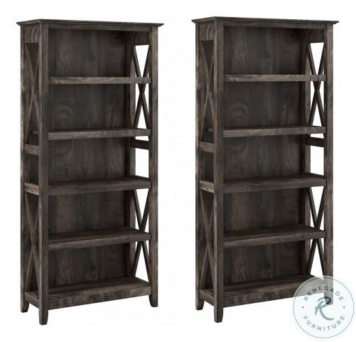 Key West Dark Gray Hickory 2 Piece Bookcase Set From Bush Furniture |  Coleman Furniture Intended For Dark Brushed Pewter Bookcases (View 7 of 15)