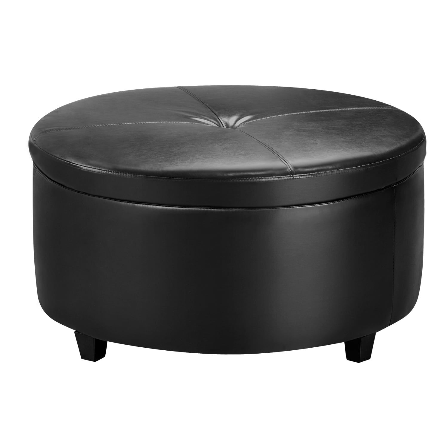 Lacoo Large Round Storage Ottoman Comfort Footrest, Black Faux Leather –  Walmart In Black Faux Leather Ottomans (View 7 of 15)