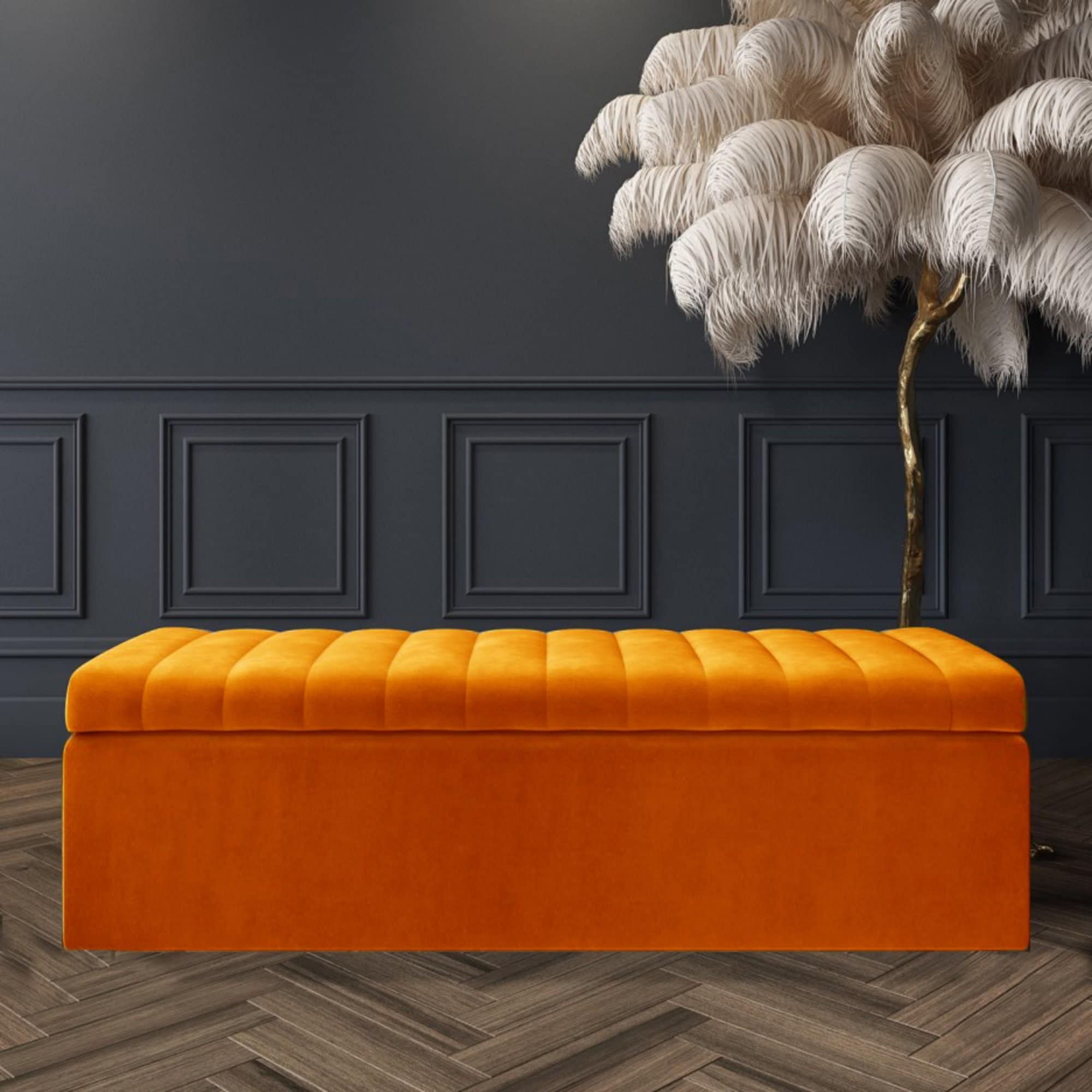 Large Ottoman Box Burnt Orange Plush Velvet Upholstered – Etsy Pertaining To Orange Ottomans (View 13 of 15)