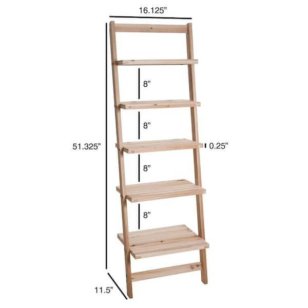 Lavish Home 51.32 In. Natural Wood 5 Shelf Ladder Bookcase With Unfinished  Wood W050036 – The Home Depot Within Wooden Ladder Bookcases (Photo 11 of 15)