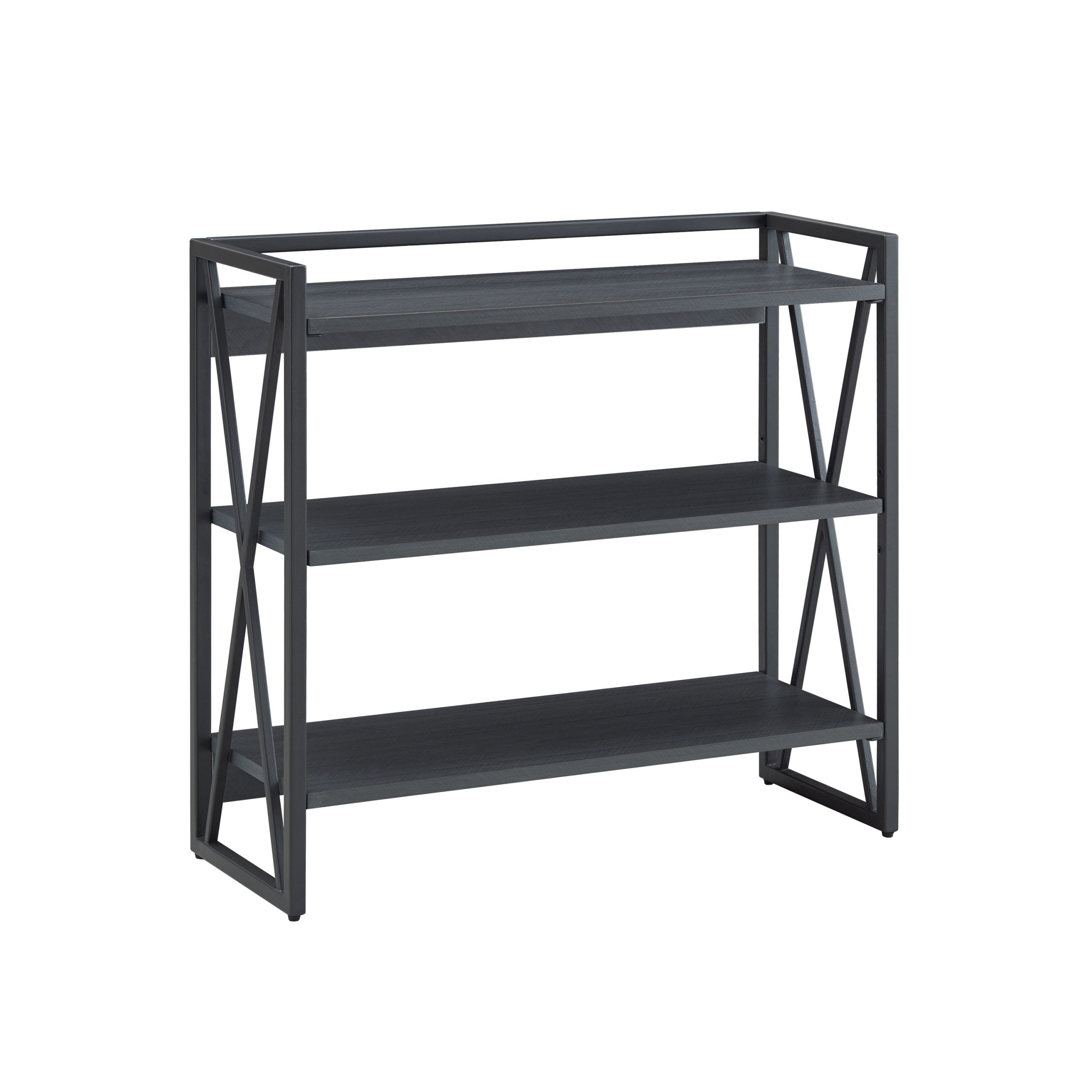 Leick Home Design House Furniture Gray Herringbone/matte Black Metal  3 Shelf Bookcase (32 In W X 30.5 In H X 12 In D) In The Bookcases  Department At Lowes With Regard To Matte Black Bookcases (Photo 12 of 15)