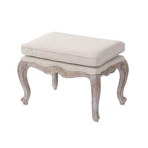 Lille Linen Fabric Beige Oak Wood White Washed Finish Ottoman Within White Wash Ottomans (View 4 of 15)