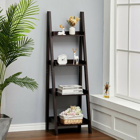 Livingandhome 4 Tier Wooden Ladder Bookcase Storage Rack,coffee For Wooden Ladder Bookcases (Photo 15 of 15)