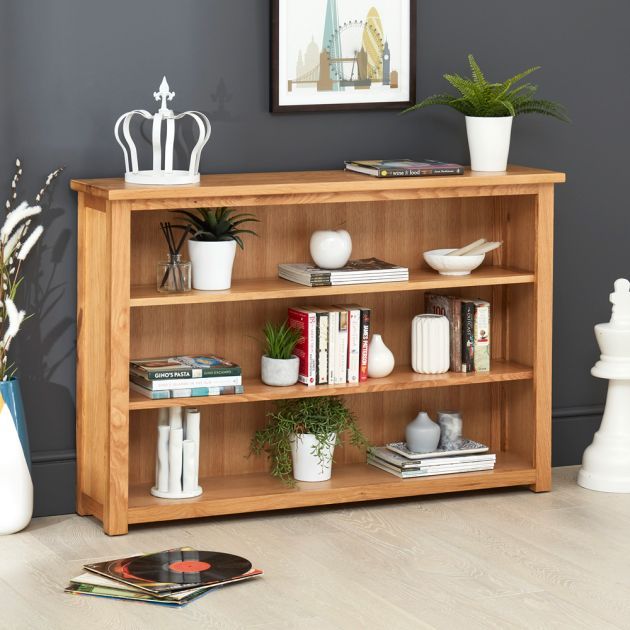London Oak Low Wide 2 Shelf Bookcase | The Furniture Market With Oak Bookcases (View 13 of 15)