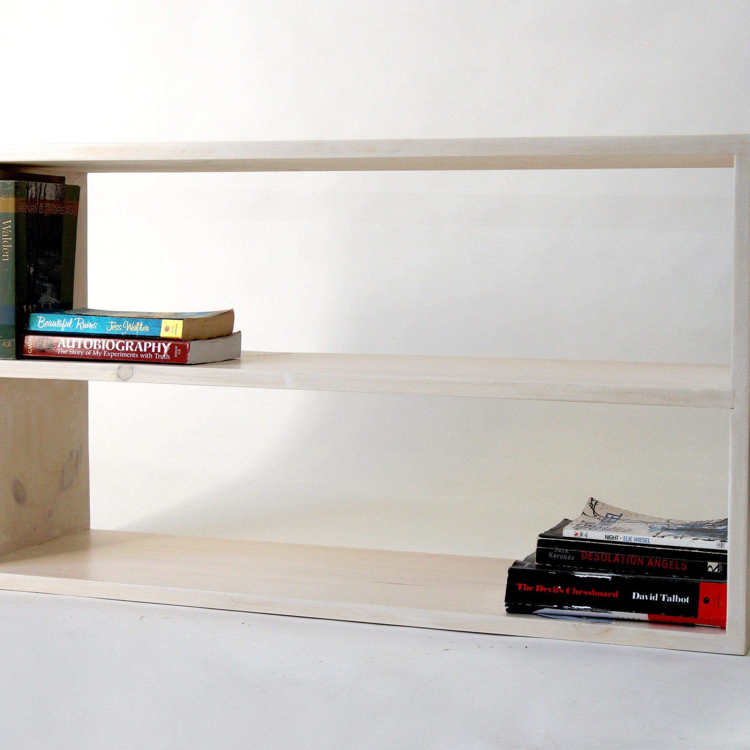 Long Wood Bookcase Low Minimal Bookshelf 2 Shelf Storage – Etsy Italia Inside Low Bookcases (View 2 of 15)