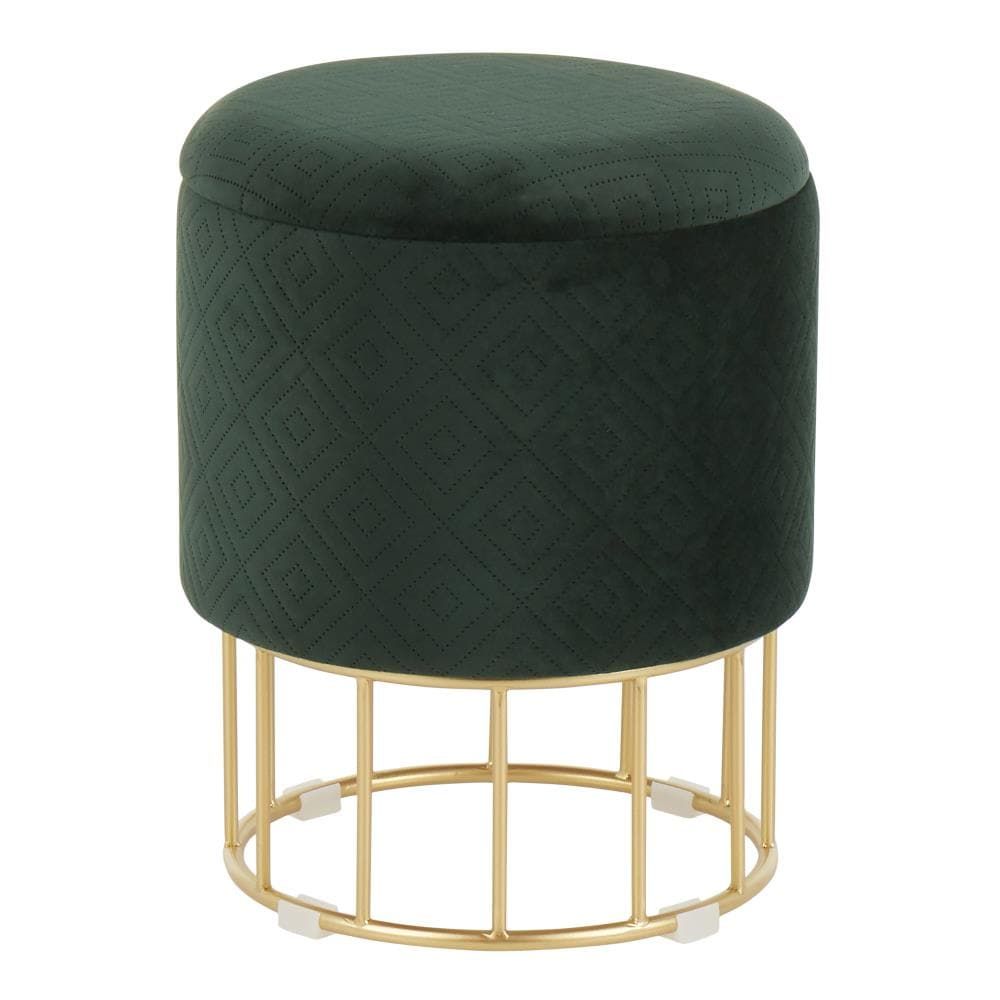 Lumisource Canary Glam Gold Metal, Green Velvet Velvet Round Storage Ottoman  In The Ottomans & Poufs Department At Lowes With Regard To Ottomans With Caged Metal Base (View 5 of 15)