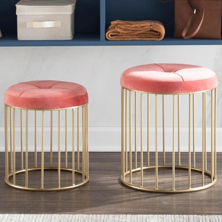 Lumisource Canary Nesting Ottoman Set In Pink And Gold Set Of 2 | Nfm In  2022 | Ottoman Set, Lumisource, Pink And Gold With Regard To Ottomans With Caged Metal Base (View 12 of 15)