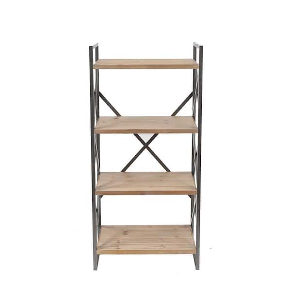 Luxenhome 54.3 In. Natural Metal 4 Shelf Etagere Bookcase With Open Back  Wh203 – The Home Depot Pertaining To Natural Steel Bookcases (Photo 4 of 15)