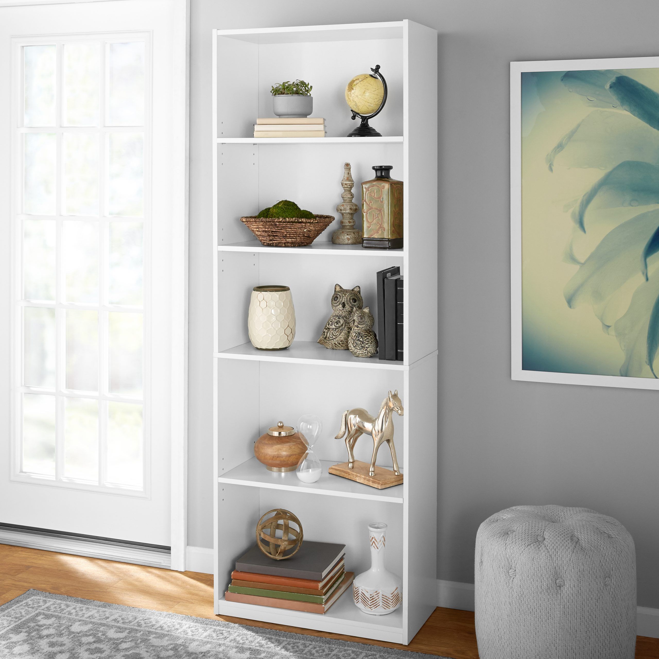 Mainstays 5 Shelf Bookcase With Adjustable Shelves, White – Walmart Regarding Bookcases With Five Shelves (View 3 of 15)