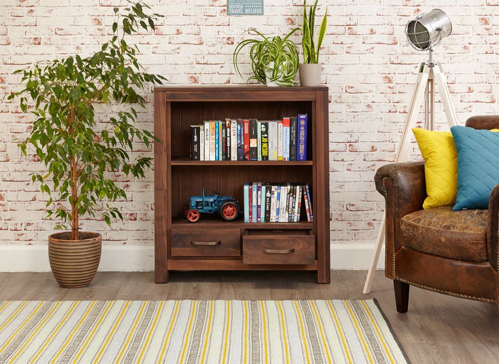 Mayan Walnut Low Bookcase Rustic Dark Wood | Bookcases And Shelves With Regard To Dark Walnut Bookcases (View 7 of 15)