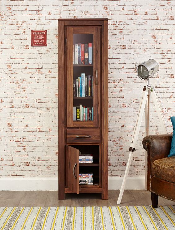Mayan Walnut Narrow Bookcase Glazed Rustic Dark Wood Design | Bookcases And  Shelves In Dark Walnut Bookcases (View 10 of 15)
