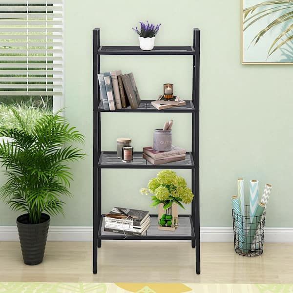Maypex 58 In. Black/matte Metal 4 Shelf Industrial Style Etagere Bookcase  With Open Back 300596 V1 – The Home Depot Inside Matte Black Bookcases (Photo 11 of 15)