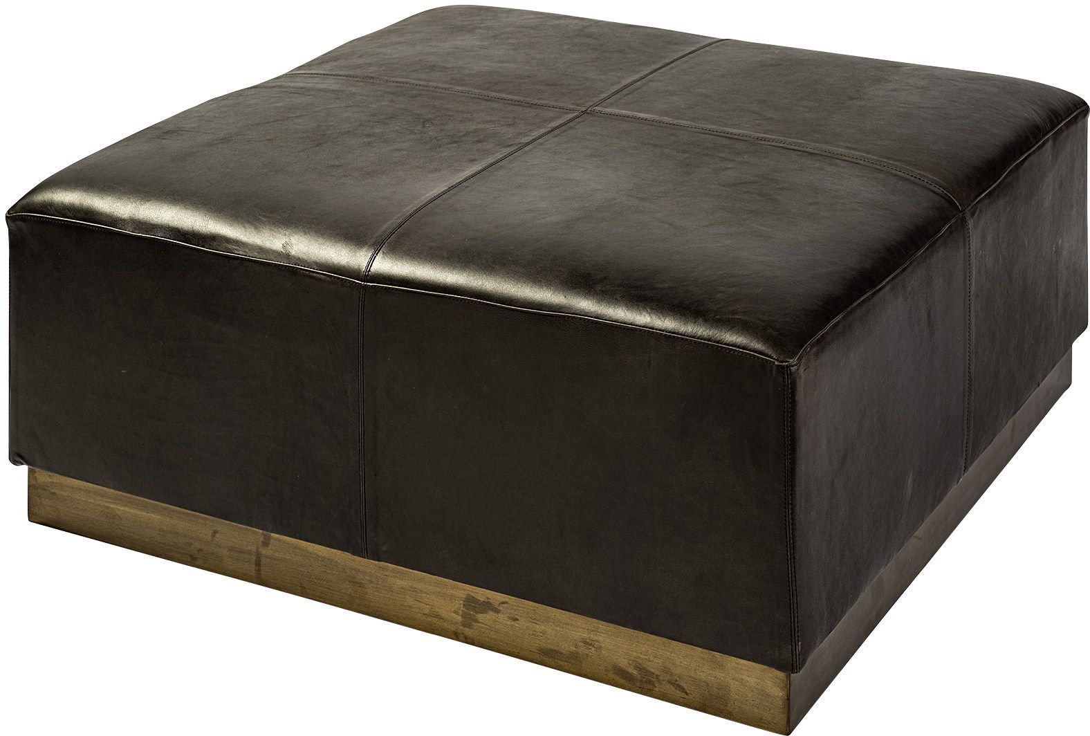 Mercana Minara Ottoman (square Black Leather Wrapped With Metal Base) –  69059 | Modern Furniture Canada In Black Leather Wrapped Ottomans (View 4 of 15)
