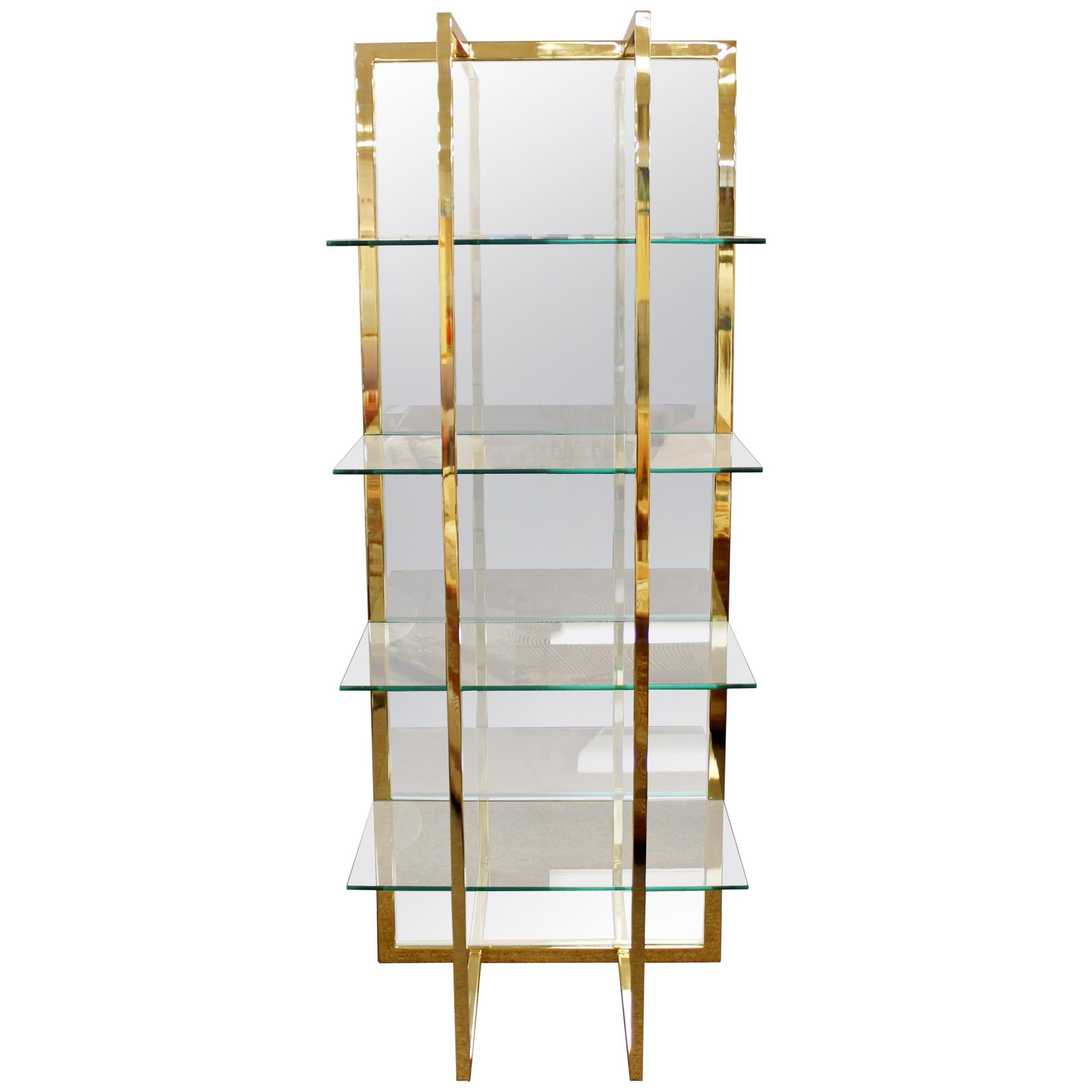 Mid Century Modern Brass Mirror Glass Shelving Unit Baughman Style Four  Shelf At 1stdibs In Mirrored Glass Bookcases (View 13 of 15)